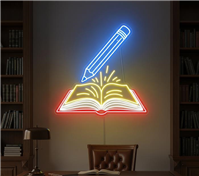 Kayseri çalışma odası için kitap üzerine yazı yazan kalem figürlü neon tabela kayseri