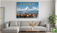 Kayseri erciyes dağı ve yılkı atları kanvas tablo görseli duvar dekorasyonu