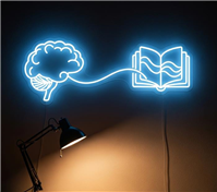 Kayseri çalışma odası için beyin ve kitap arasında bilgi akışını gösteren neon tabela kayseri